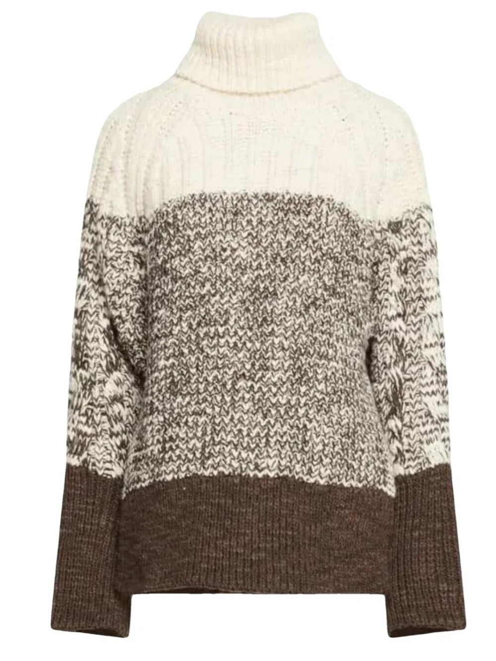 3.1 Phillip Lim Colorblock Marled Ribbed Wool Turtleneck Sweater Brown  Large  